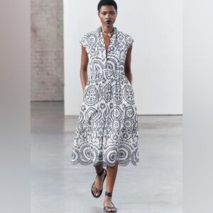 Zara ZW Collection Contrast Embroidery Dress | M